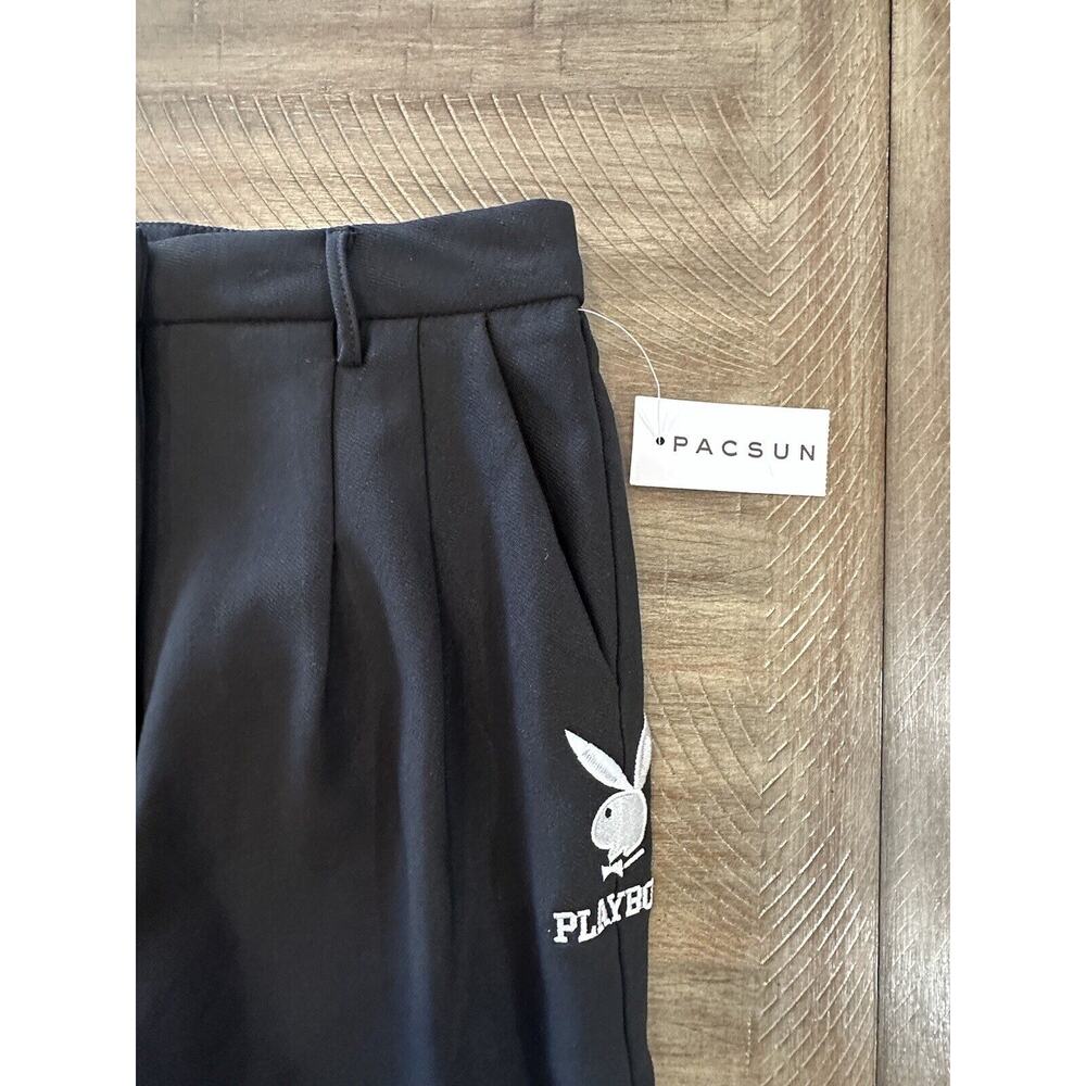 NWT Pacsun Playboy Black Boyfriend Fit Wide Leg Embroidered Bunny Logo Pants XS - Picture 6 of 16